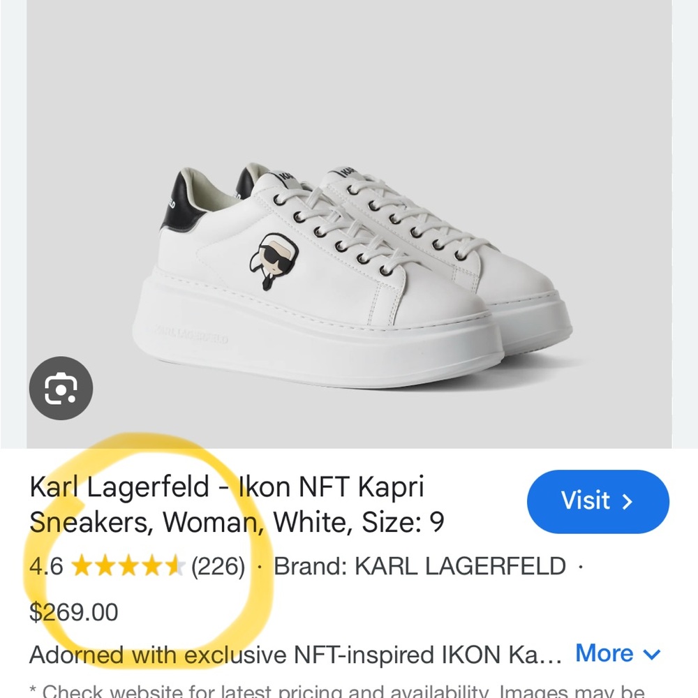 Karl Lagerfeld White Sneakers with Black & Red Cat Heel Patch - Picture 6 of 6